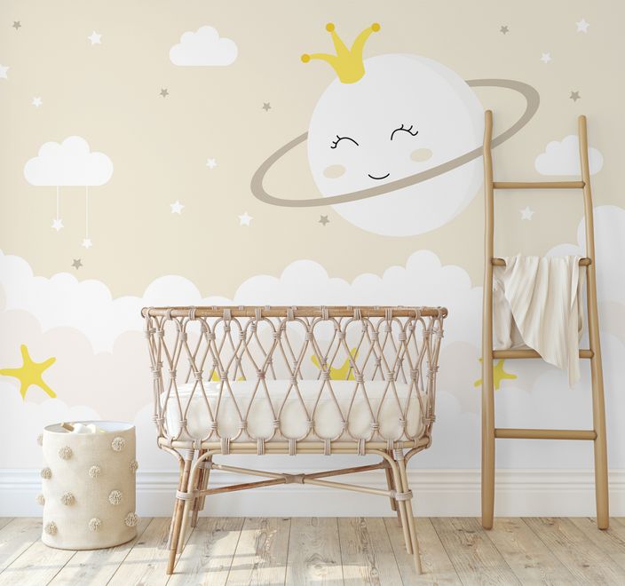 Nursery Soft Moon with White Cloud in the  Sky Wallpaper Mural