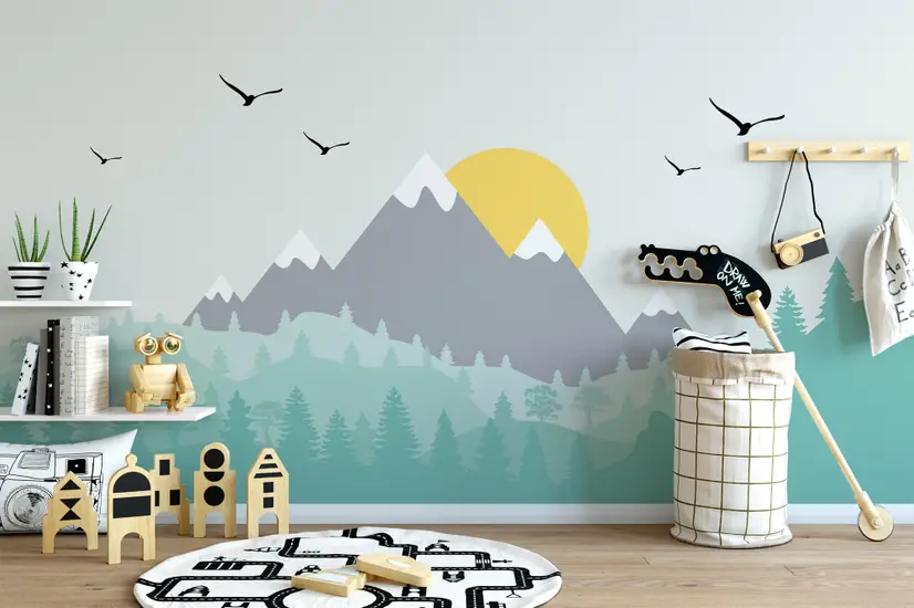 Kids Mountain Landscape with Trees Wallpaper Mural