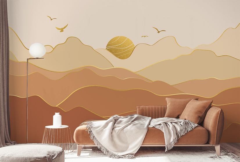 Gold Look Landscape Sunrise Sunset Wallpaper Mural