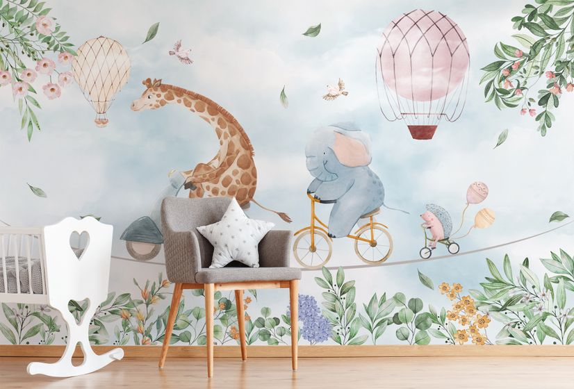 Kids Cycling Riding Cute Animals Wallpaper Mural