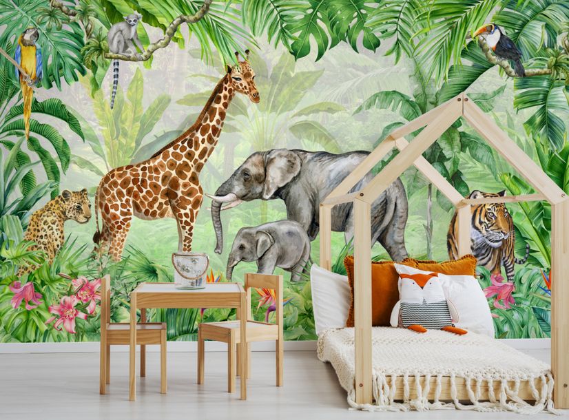 Jungle and Animals Wall Mural Kids Wallpaper Wall Decor Children's  Room Nursery | eBay