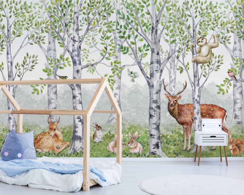 Kids Woodland Animals in the Forest Wallpaper Mural
