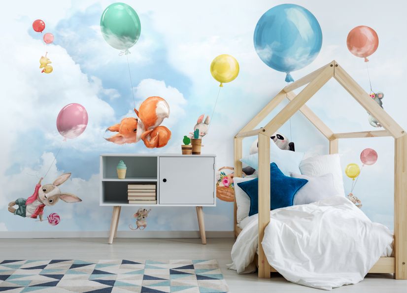 Cute Flying Panda & Animals Kids Nursery Wallpaper Mural • Wallmur®