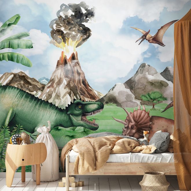 Kids Dinosaur with Trex Jurassic World Wallpaper Mural