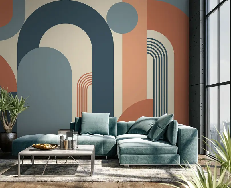 Geometric Arch with Shapes Wallpaper Mural