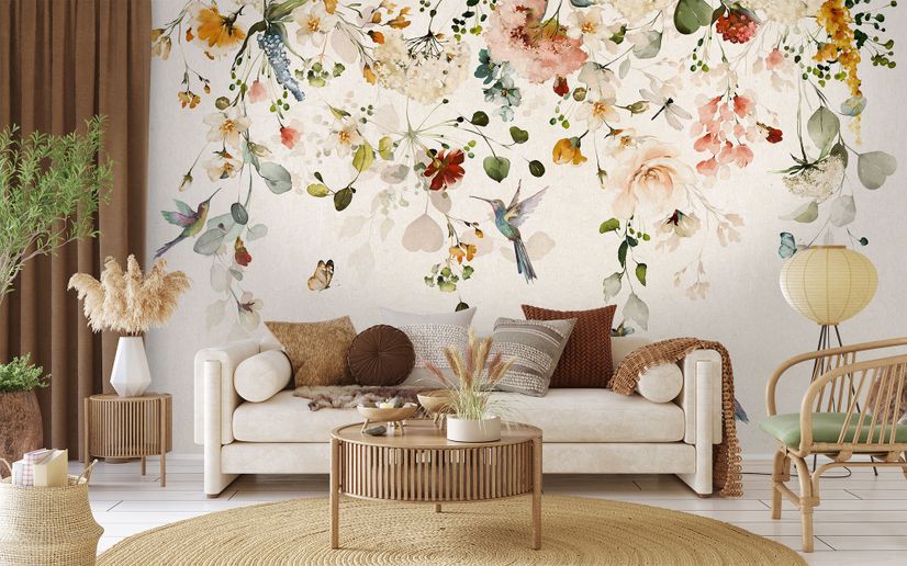 Monochrome Dandelion Floral Wallpaper Mural • Wallmur®