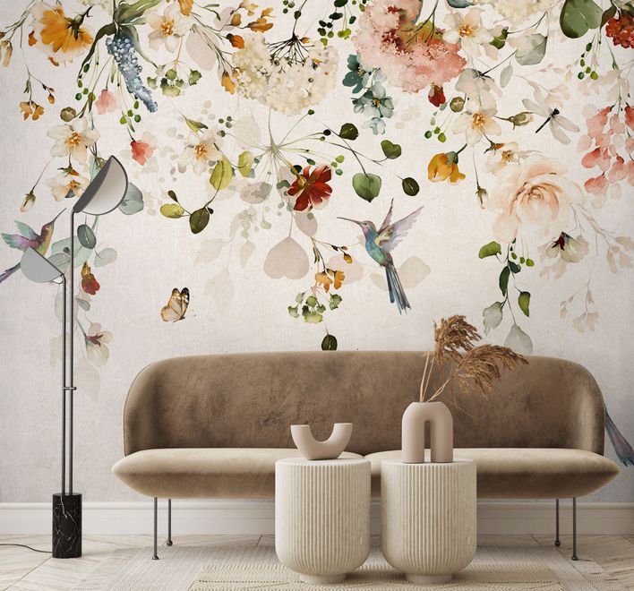 Watercolor Soft Peony Floral Blossom Wallpaper Mural