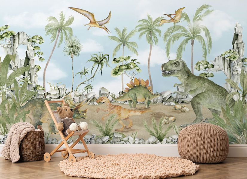 Jurassic World Watercolor Dinosaur for Kids Prehistoric Animals Wallpaper Mural