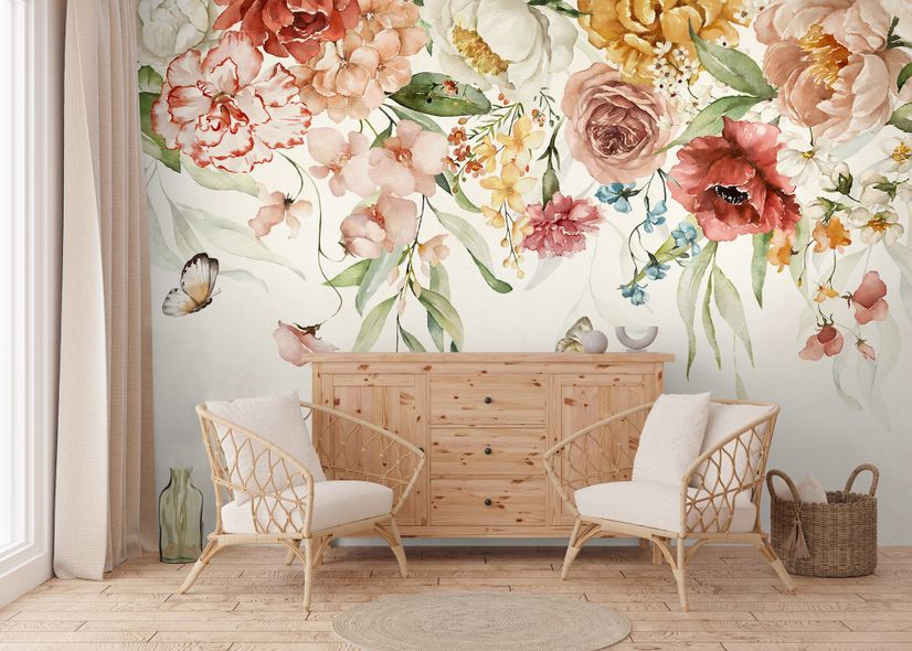Summer Floral Colorful Watercolor Blossom Wallpaper Mural