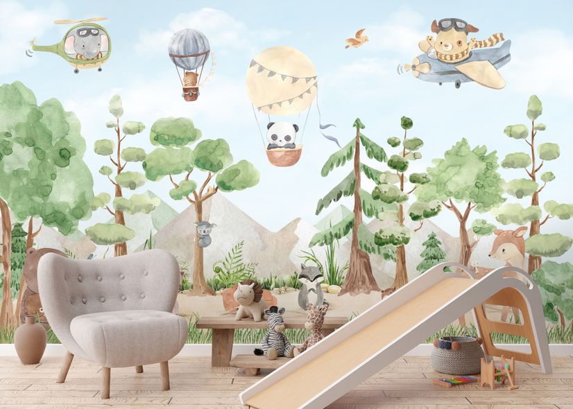 Kids Forest Animals with Flying Animals Wallpaper Mural