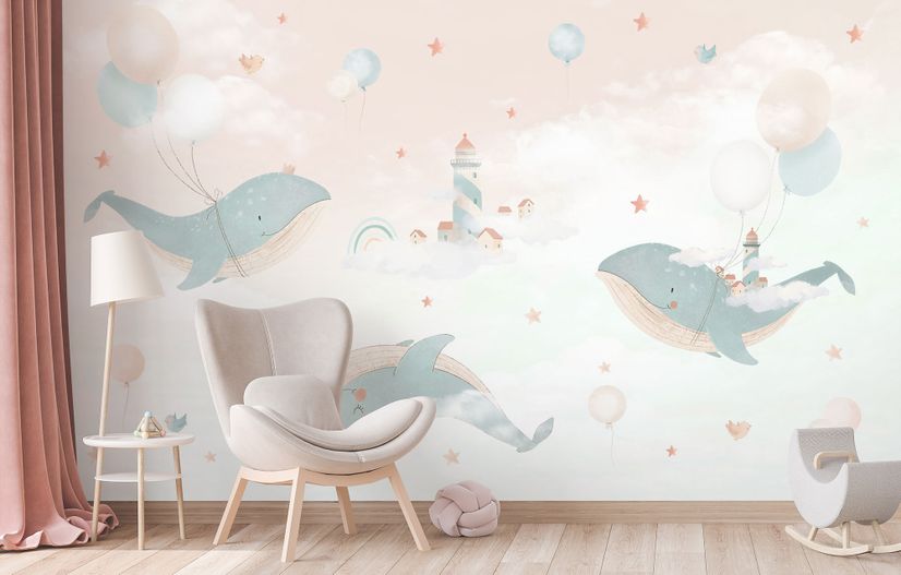 Kids Soft Whale  Undersea Life Wallpaper Mural