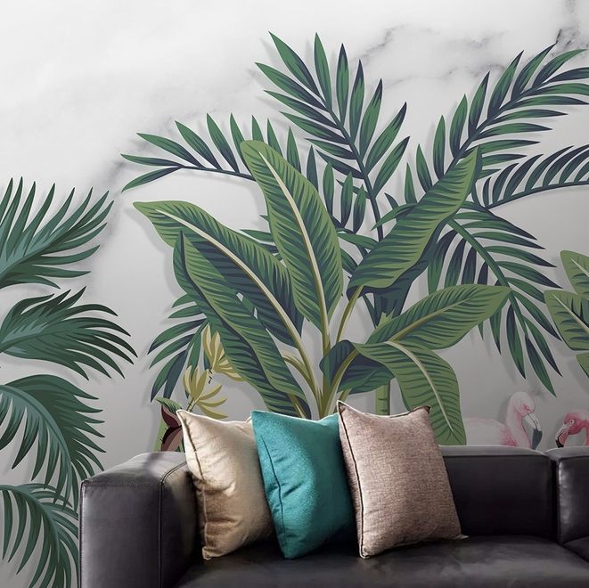 Flamingo Toucan with Vintage Forest Wallpaper Mural