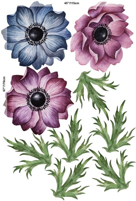 Watercolor Dark Blue Red Anemone Florals Wall Decal Sticker