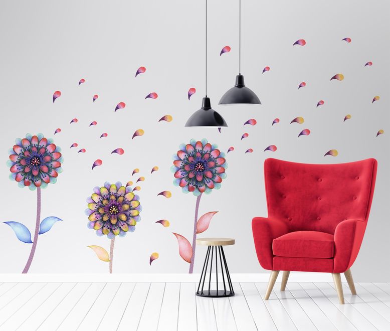 Watercolor Colorful Dahlia Florals Wall Decal Sticker