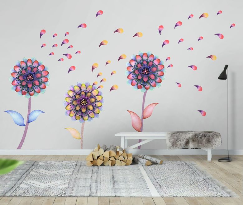 Watercolor Colorful Dahlia Florals Wall Decal Sticker