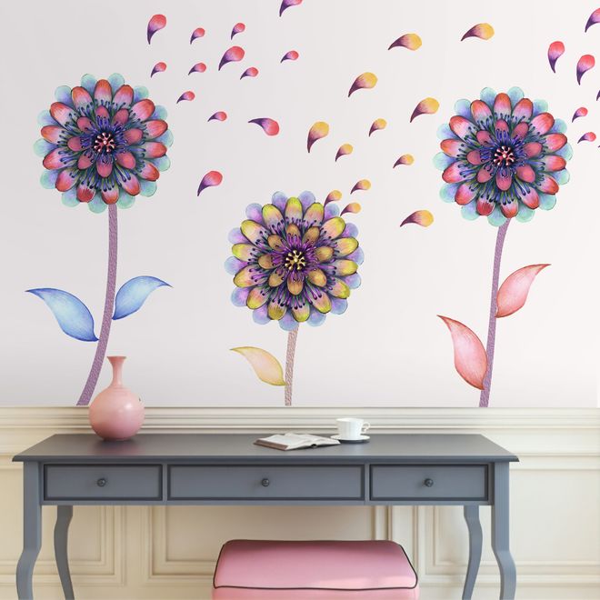 Watercolor Colorful Dahlia Florals Wall Decal Sticker