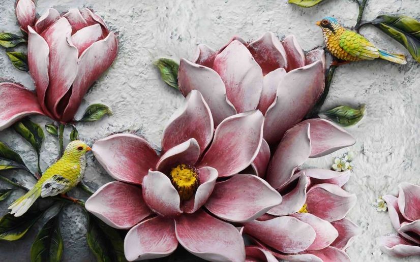 3D Embossed Look  Lily Flower Wallpaper Mural
