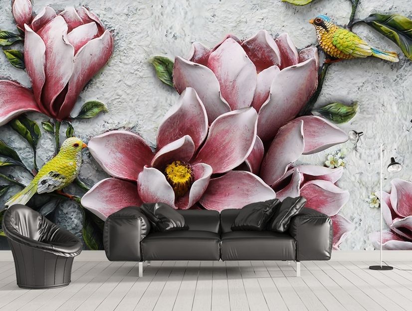 3D Embossed Look  Lily Flower Wallpaper Mural
