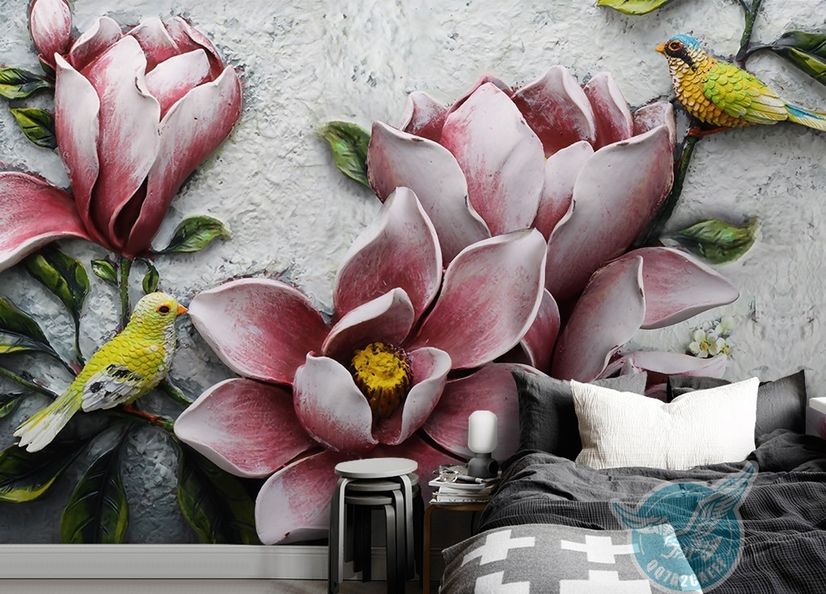 3D Embossed Look  Lily Flower Wallpaper Mural