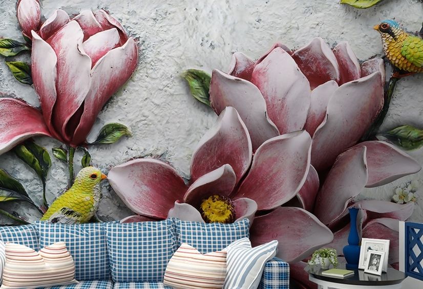 3D Embossed Look  Lily Flower Wallpaper Mural