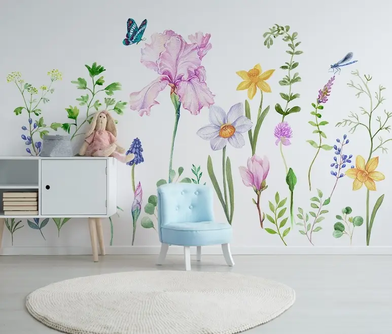 Cartoon Colorful Flower Garden Wallpaper Mural