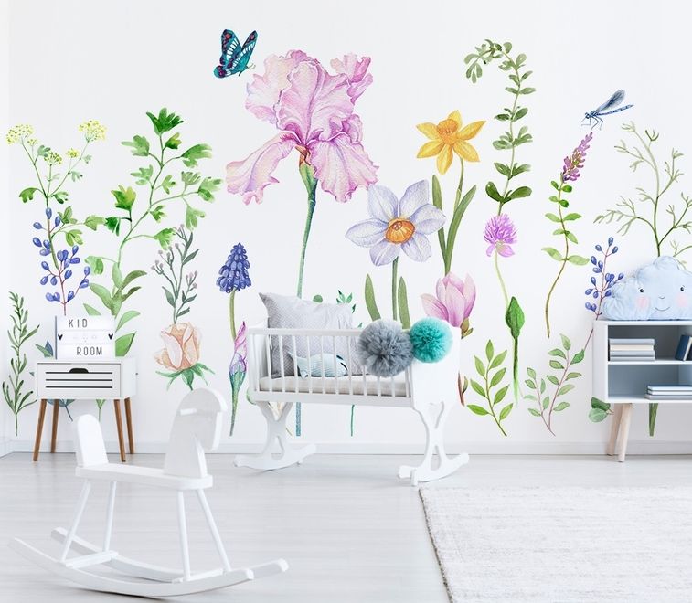 Cartoon Colorful Flower Garden Wallpaper Mural