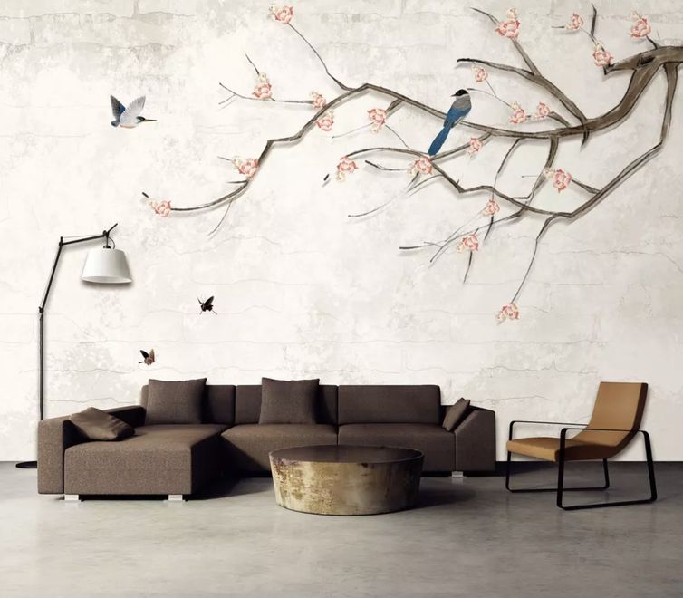 Colorful Birds and Cherry Blossom Tree Wallpaper Mural