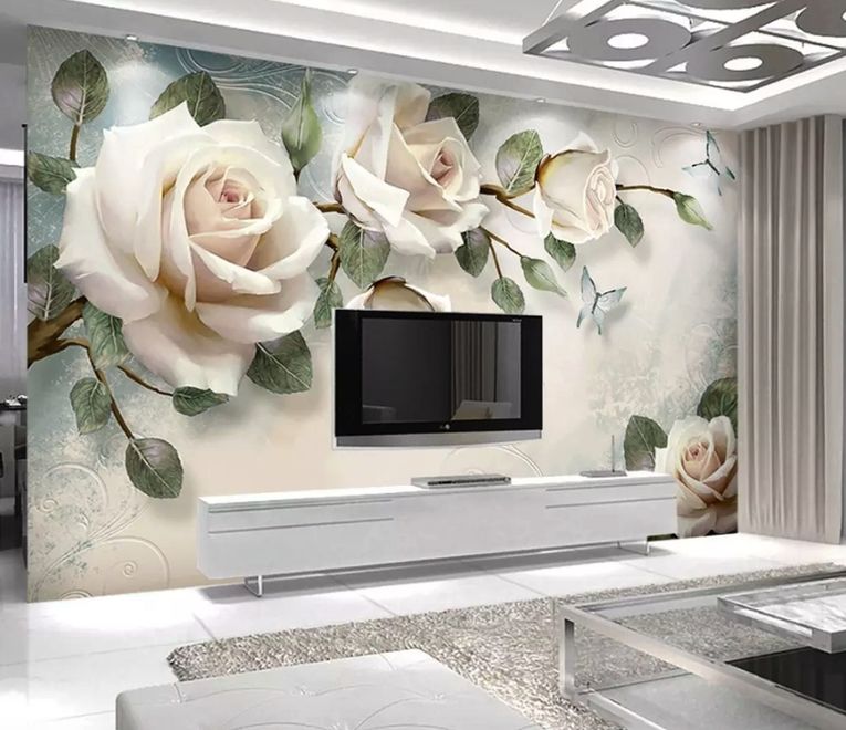 3D Look Cream Rose Floral Wallpaper Mural