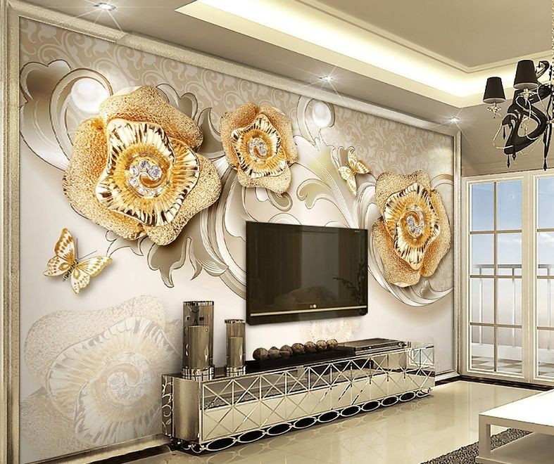Gold Swarovski Floral Wallpaper Mural