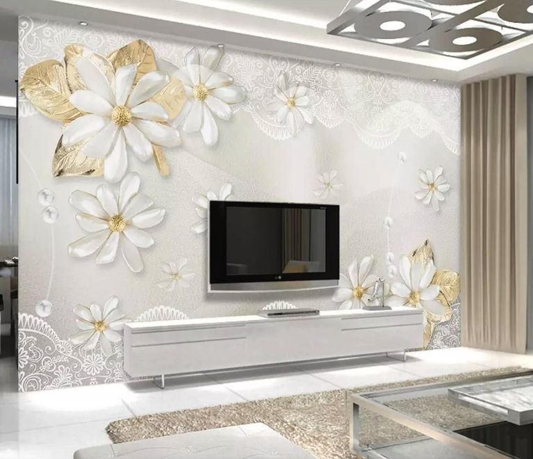 3D Look Jewelry Flower and Lace Wallpaper Mural
