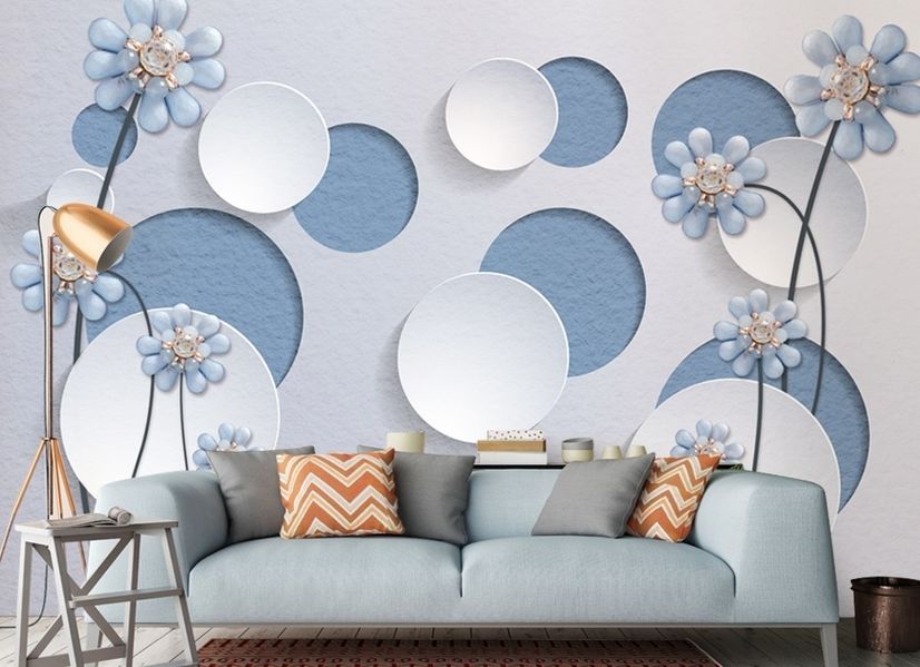 Light Blue Daisy Floral Wallpaper Mural