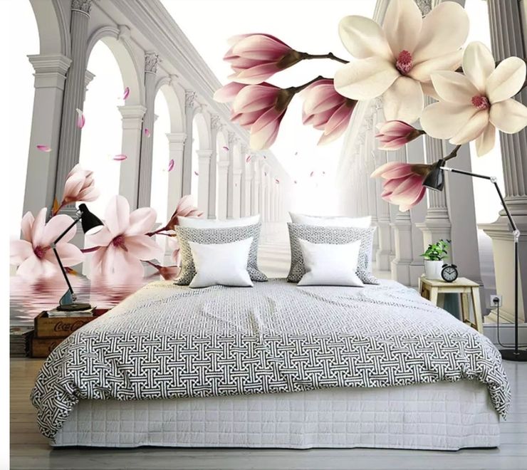 Magnolia Blossom with Column Wallpaper Mural