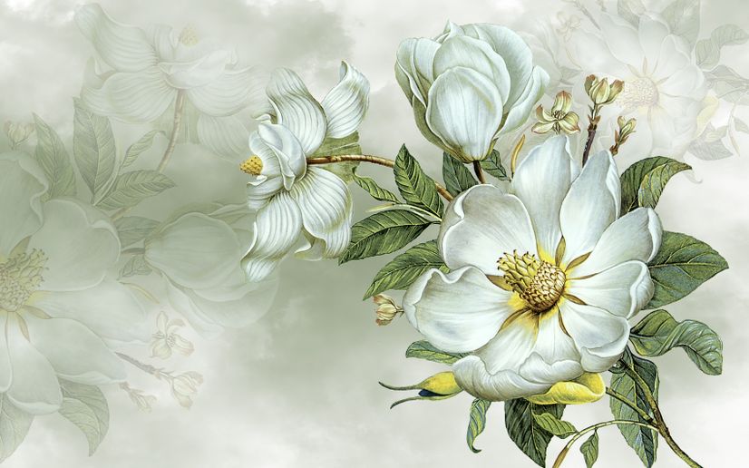 Nostalgic Magnolia Floral Wallpaper Mural