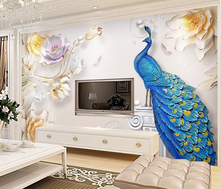 Peacock feather seamless wallpaper Adzone Seamless Wallpaper Self Adhesive  Wallpaper Wall Sticker HD for Home Decor Living Room Bedroom Hall  (18inchx48inch-12sqft-2 Pannel)