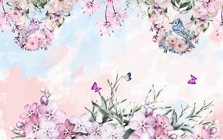 Watercolor Pink Floral Garden Wallpaper Mural