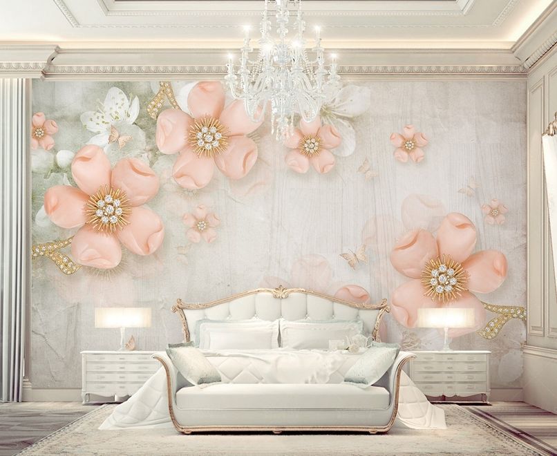 Pink Diamond Daisy with Butterflies Wallpaper Mural