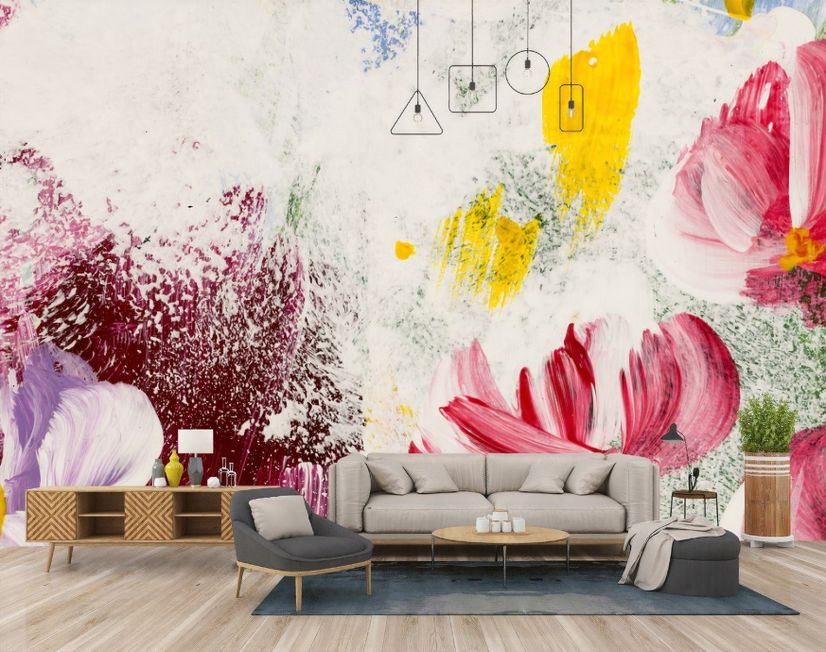 Pink Red Acyrlic Floral Bouqet Wallpaper Mural