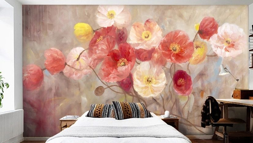 Oil Painting Poppy Floral Wallpaper Mural