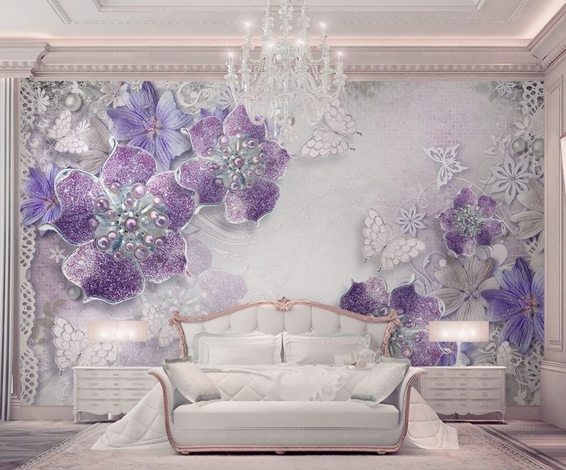Purple Swarovski Floral with Little Butterfly Wallpaper Mural