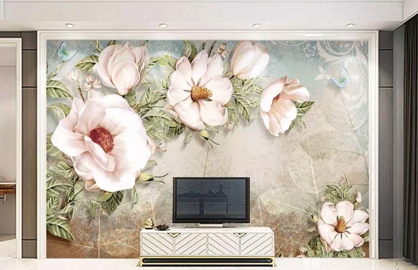 Retro Oil Painting White Flowers Wallpaper Mural