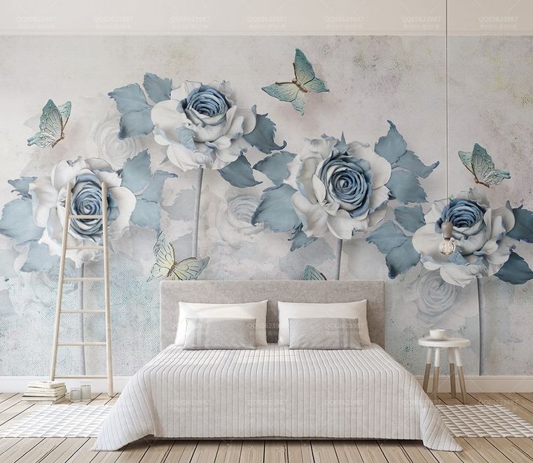 Soft Blue Floral Wallpaper Mural