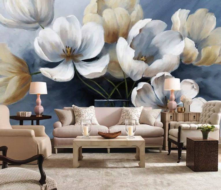 Oil Painting Soft Tulip Floral Art Wallpaper Mural