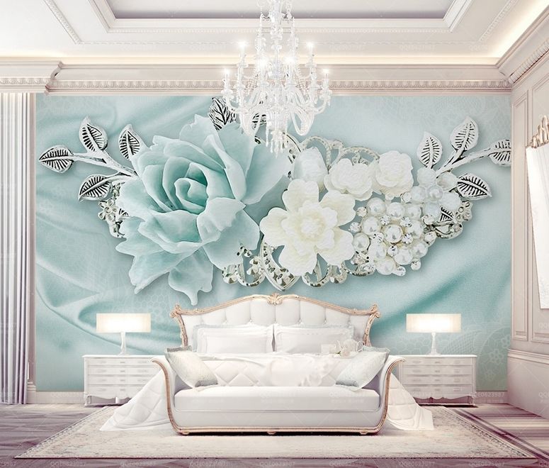 Turquoise Floral White Daisy Wallpaper Mural