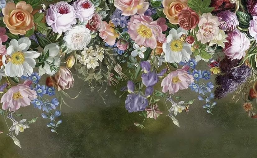 Vintage Colorful Vine Flowers Wallpaper Mural