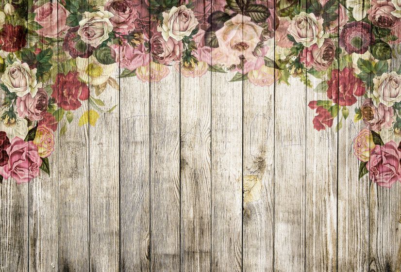 Vintage Floral with Wood Wall Wallpaper Mural
