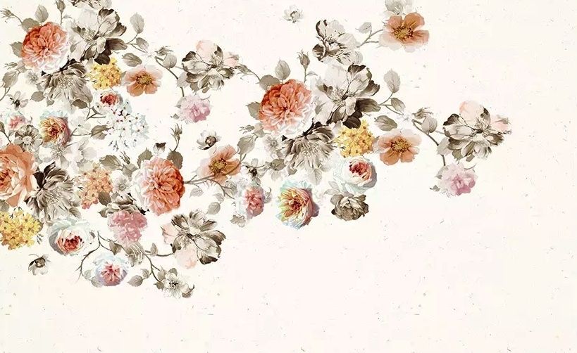 Vintage Orange Brown Flowers Wallpaper Mural
