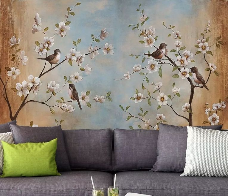 Nostalgic Watercolor Cherry Blossoms Wallpaper Mural