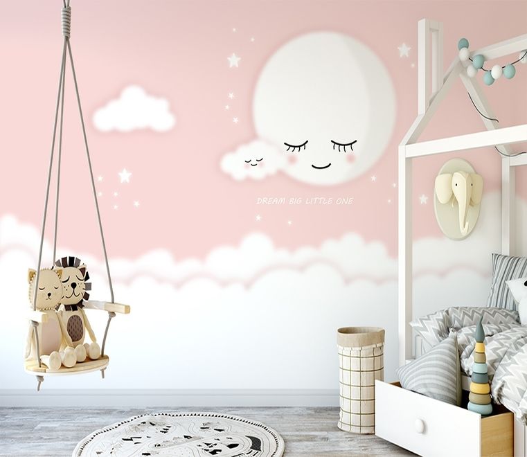 For Baby Sleeping Moon and Clouds Wallpaper Mural