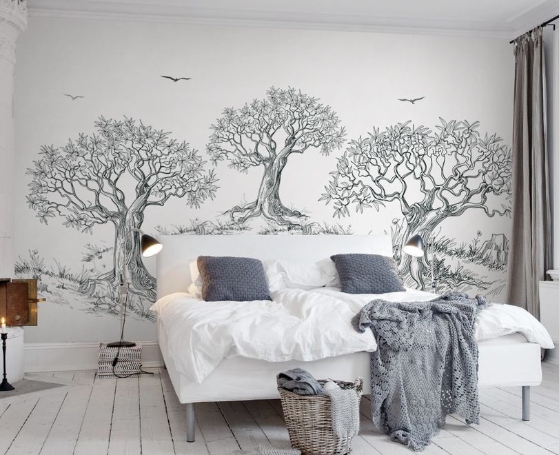 Charcoal Tree Drawing Wallpaper Mural