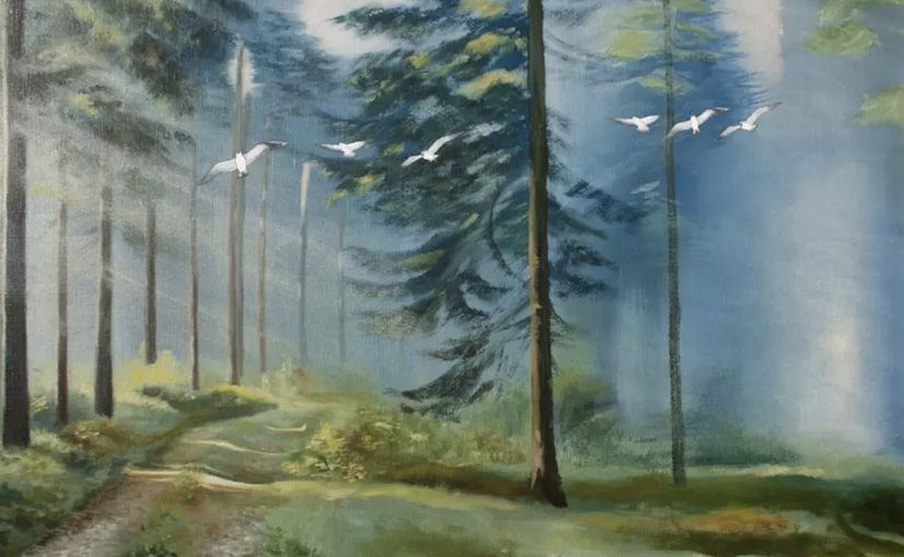 Watercolor Painting Misty Forestscape Wallpaper Mural
